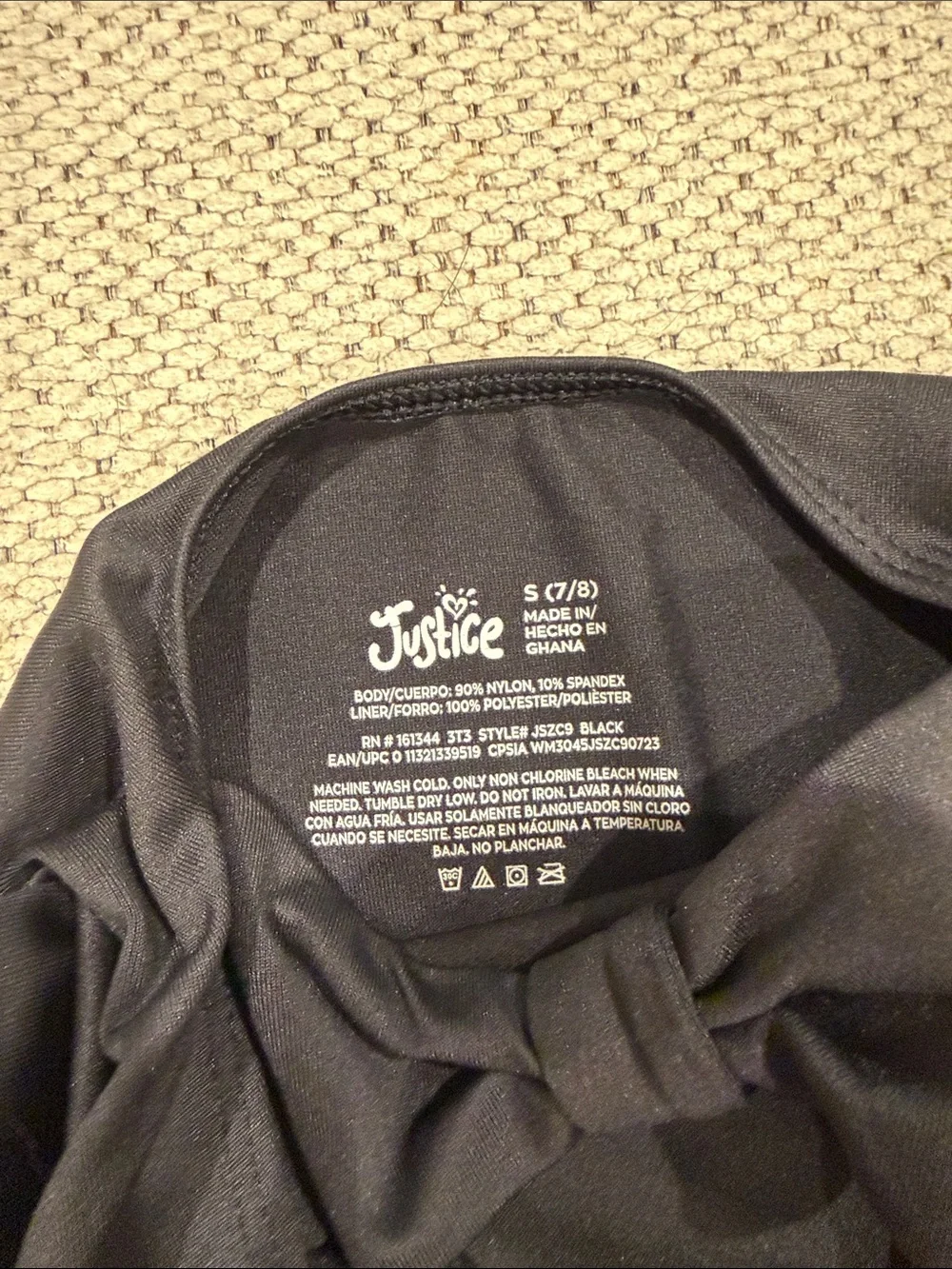 Justice Black Short Sleeve Dance Leotard with Gold Script